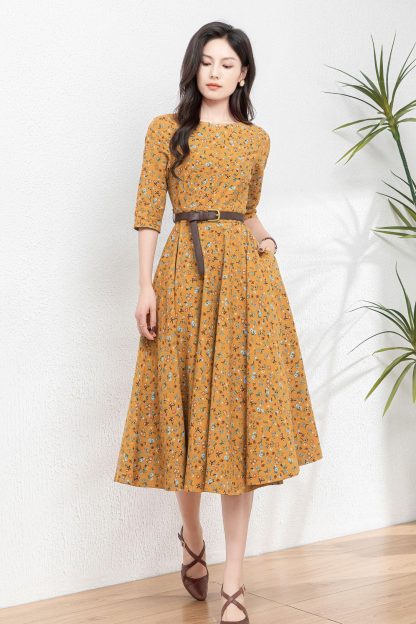 Fitted floral linen dress
