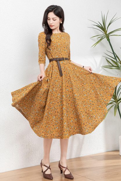 Fitted floral linen dress - Image 2