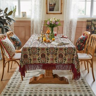 Garden Floral Jacquard Tablecloth with Tassels