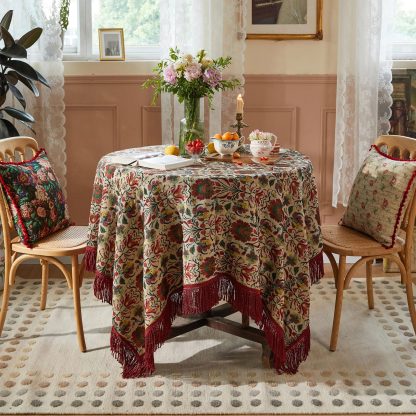 Garden Floral Jacquard Tablecloth with Tassels - Image 2