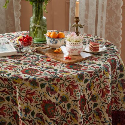 Garden Floral Jacquard Tablecloth with Tassels - Image 3