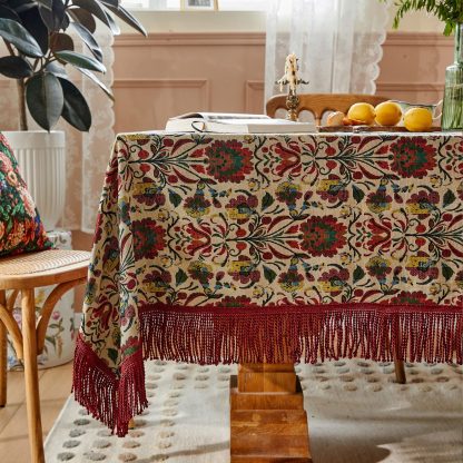 Garden Floral Jacquard Tablecloth with Tassels - Image 4