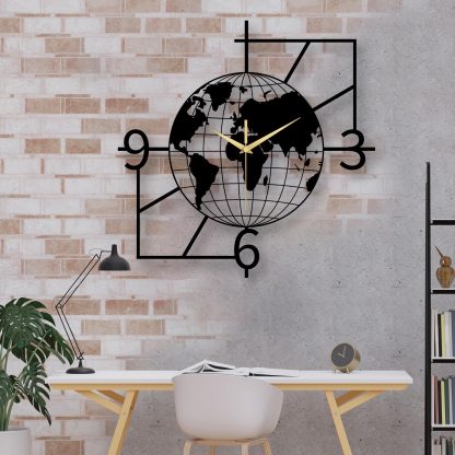 Geometric World Map Wall Clock - Image 3