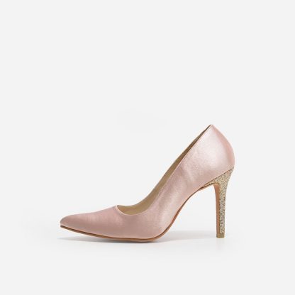 Gold Sequined Nude Satin Bridal Pumps - Image 3