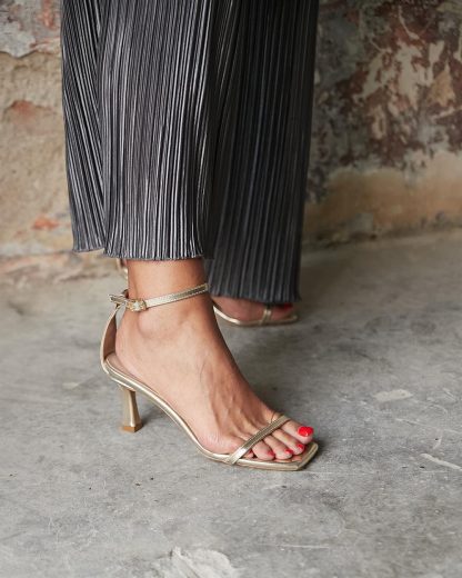 Gold leather ankle strap heels - Image 2