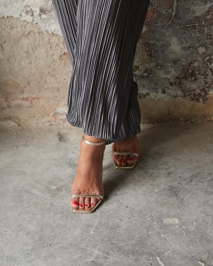 Gold leather ankle strap heels - Image 3