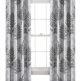 Grey Linear Tree Blackout Grommet Curtains