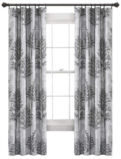 Grey Linear Tree Blackout Grommet Curtains
