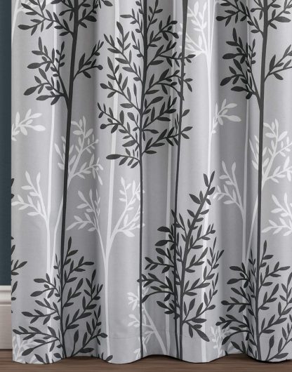 Grey Linear Tree Blackout Grommet Curtains - Image 4