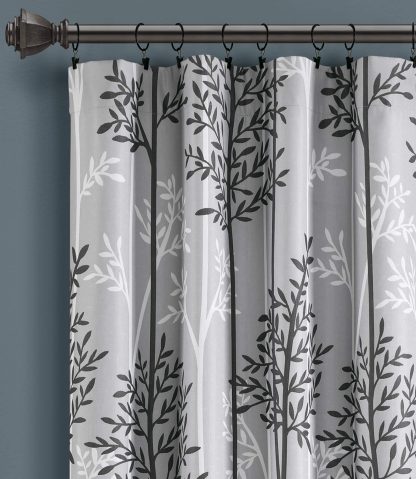 Grey Linear Tree Blackout Grommet Curtains - Image 3