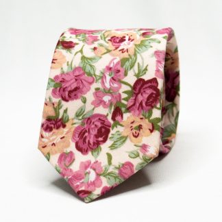 Cream Pink Floral Tie