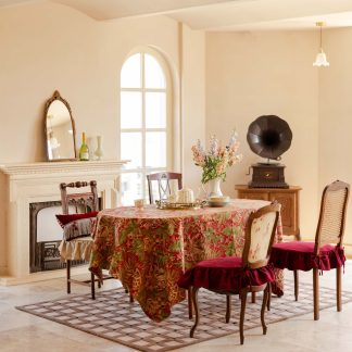 Housewarming gift bright red and green jacquard tablecloth