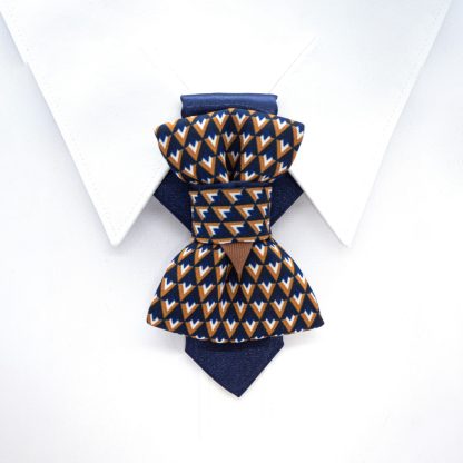 Blue Brown Elegant Triangle Bow Tie - Image 4