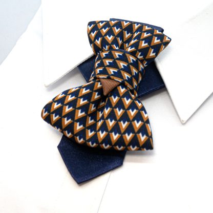 Blue Brown Elegant Triangle Bow Tie - Image 3