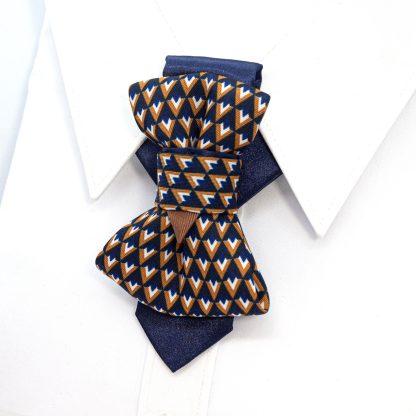 Blue Brown Elegant Triangle Bow Tie - Image 2