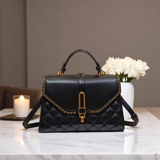 Women's black leather shoulder bag