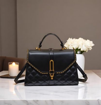 Women's black leather shoulder bag