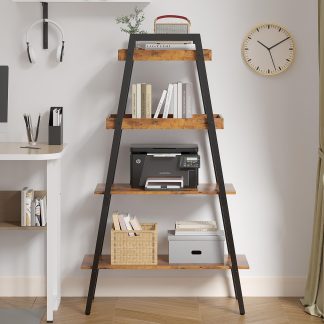 Industrial wooden ladder bookcase metal frame