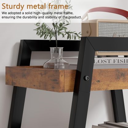 Industrial wooden ladder bookcase metal frame - Image 3