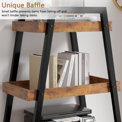 Industrial wooden ladder bookcase metal frame - Image 4