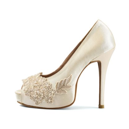 Ivory Beige Lace Wedding Shoes - Image 3