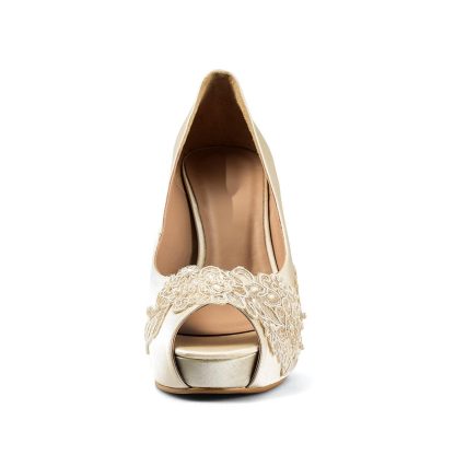 Ivory Beige Lace Wedding Shoes - Image 4