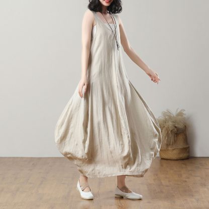 Ladies Summer Loose Linen Long Dress - Image 6