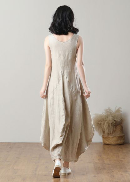 Ladies Summer Loose Linen Long Dress - Image 4