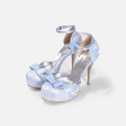 Light blue lace strappy high heels