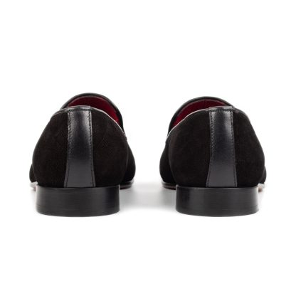 Men's Black Graphic Suede Tassel Loafers - Image 2