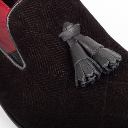 Men's Black Graphic Suede Tassel Loafers - Image 3