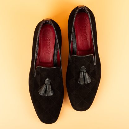 Men's Black Graphic Suede Tassel Loafers - Image 4