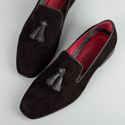 Men's Black Graphic Suede Tassel Loafers - Image 5