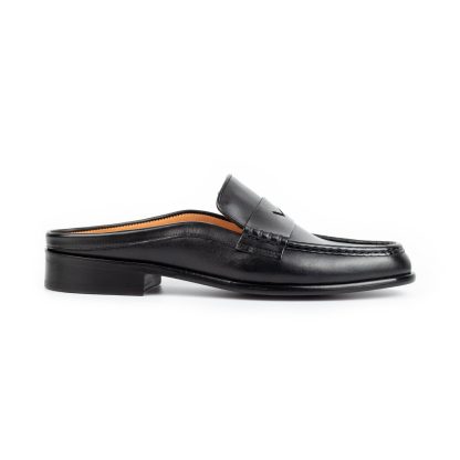 Men's Black Mules Calfskin Handmade Half Shoes - Image 5