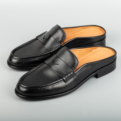 Men's Black Mules Calfskin Handmade Half Shoes - Image 3