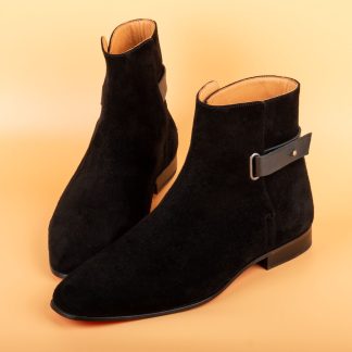 Men's Black Suede Leather Handmade Solid Boots