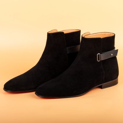 Men's Black Suede Leather Handmade Solid Boots - Image 2