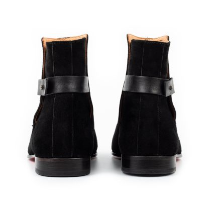 Men's Black Suede Leather Handmade Solid Boots - Image 3