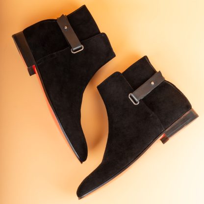 Men's Black Suede Leather Handmade Solid Boots - Image 4