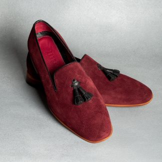 Men's Bordeaux suede tassel loafers