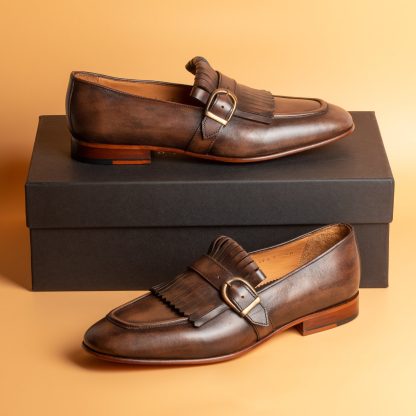 Men's Brown Single Monk Shoes - Image 5