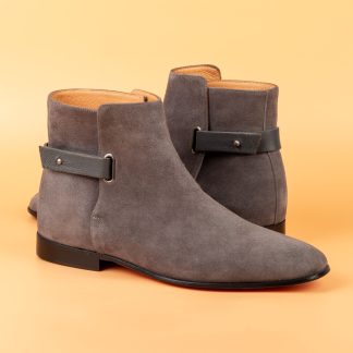 Men's Grey Suede Leather Handmade Solid Boots