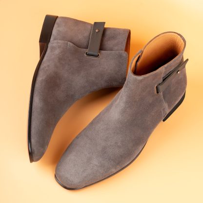 Men's Grey Suede Leather Handmade Solid Boots - Image 2