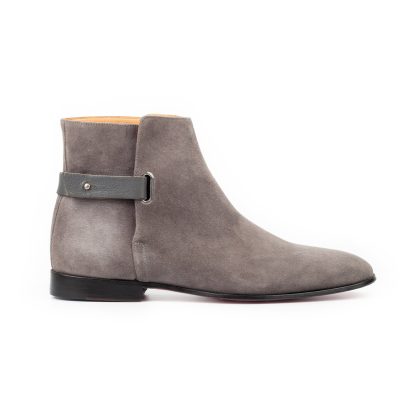 Men's Grey Suede Leather Handmade Solid Boots - Image 3