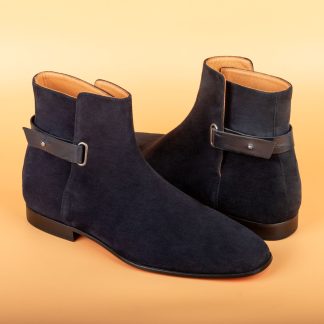Men's Navy Suede Leather Handmade Solid Boots