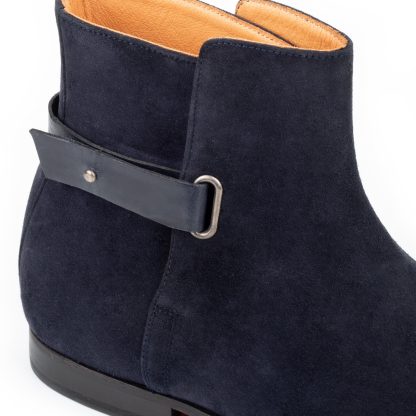 Men's Navy Suede Leather Handmade Solid Boots - Image 3