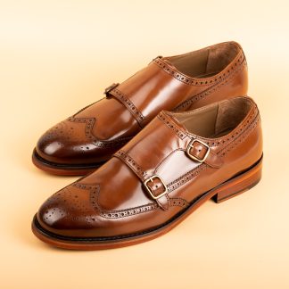 Men's Tobacco Double Buckle Monk Shoes