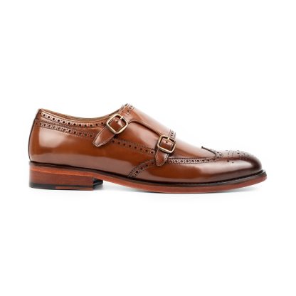 Men's Tobacco Double Buckle Monk Shoes - Image 2
