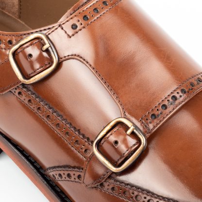 Men's Tobacco Double Buckle Monk Shoes - Image 4