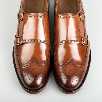Men's Tobacco Double Buckle Monk Shoes - Image 3